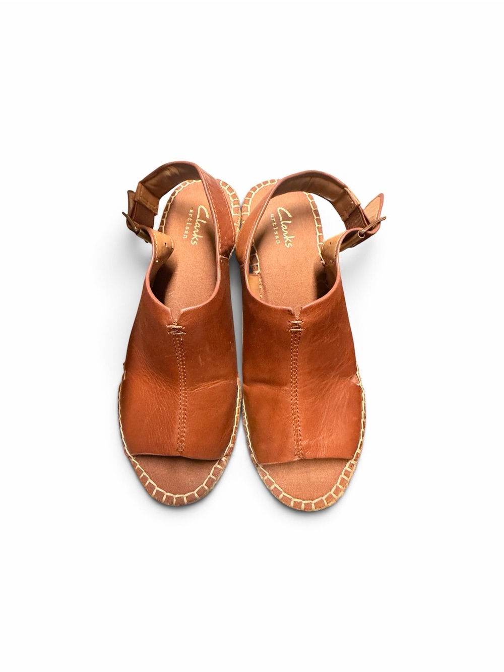 Clarks Cognac Leather Open-Toe Slingback Sandals